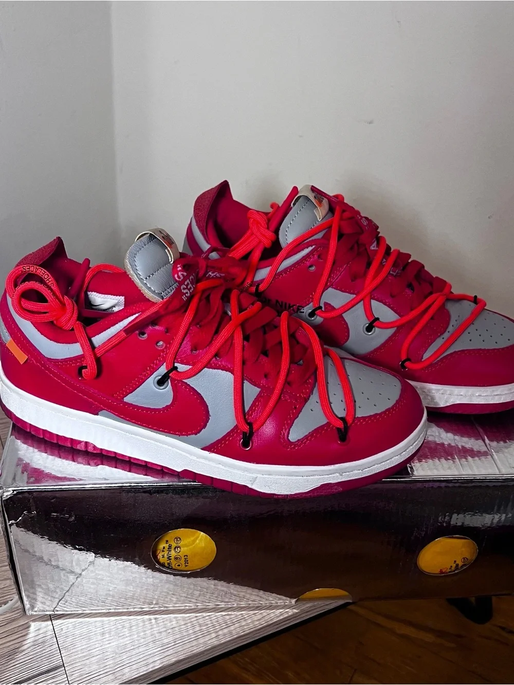 Nike Dunk Low x Off-White University Red 2019 with Double Laces
